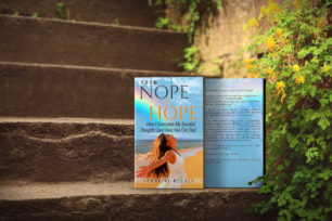 From Nope to Hope books sitting on the steps