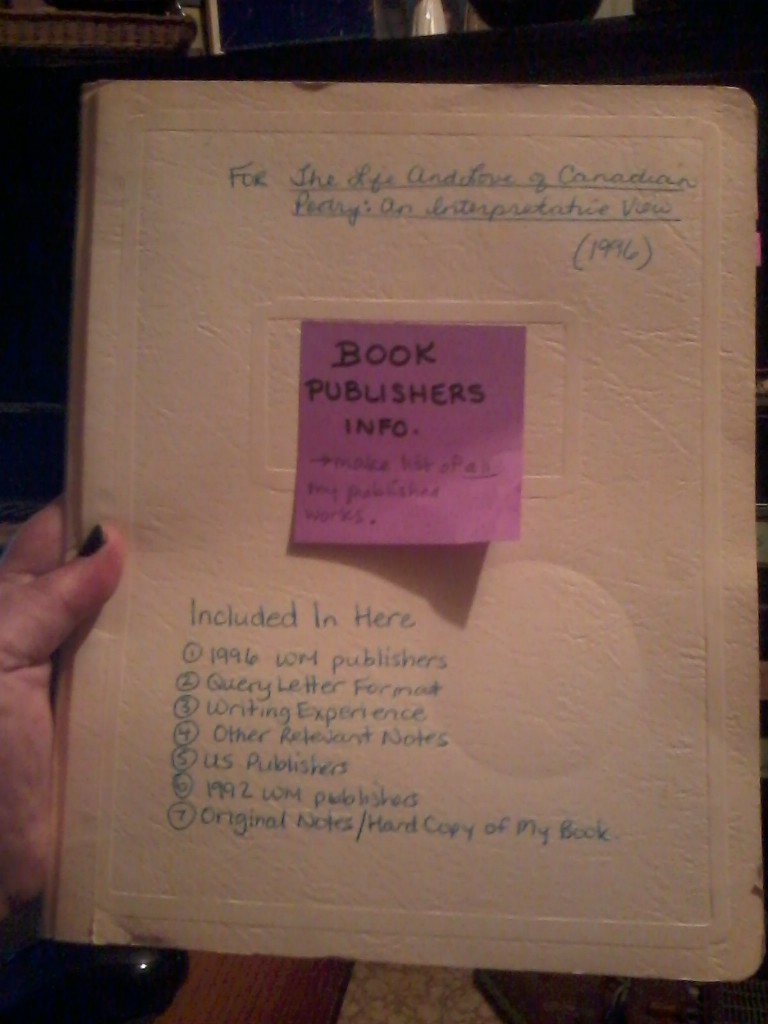 This duotang holds my old research notes on publishing!