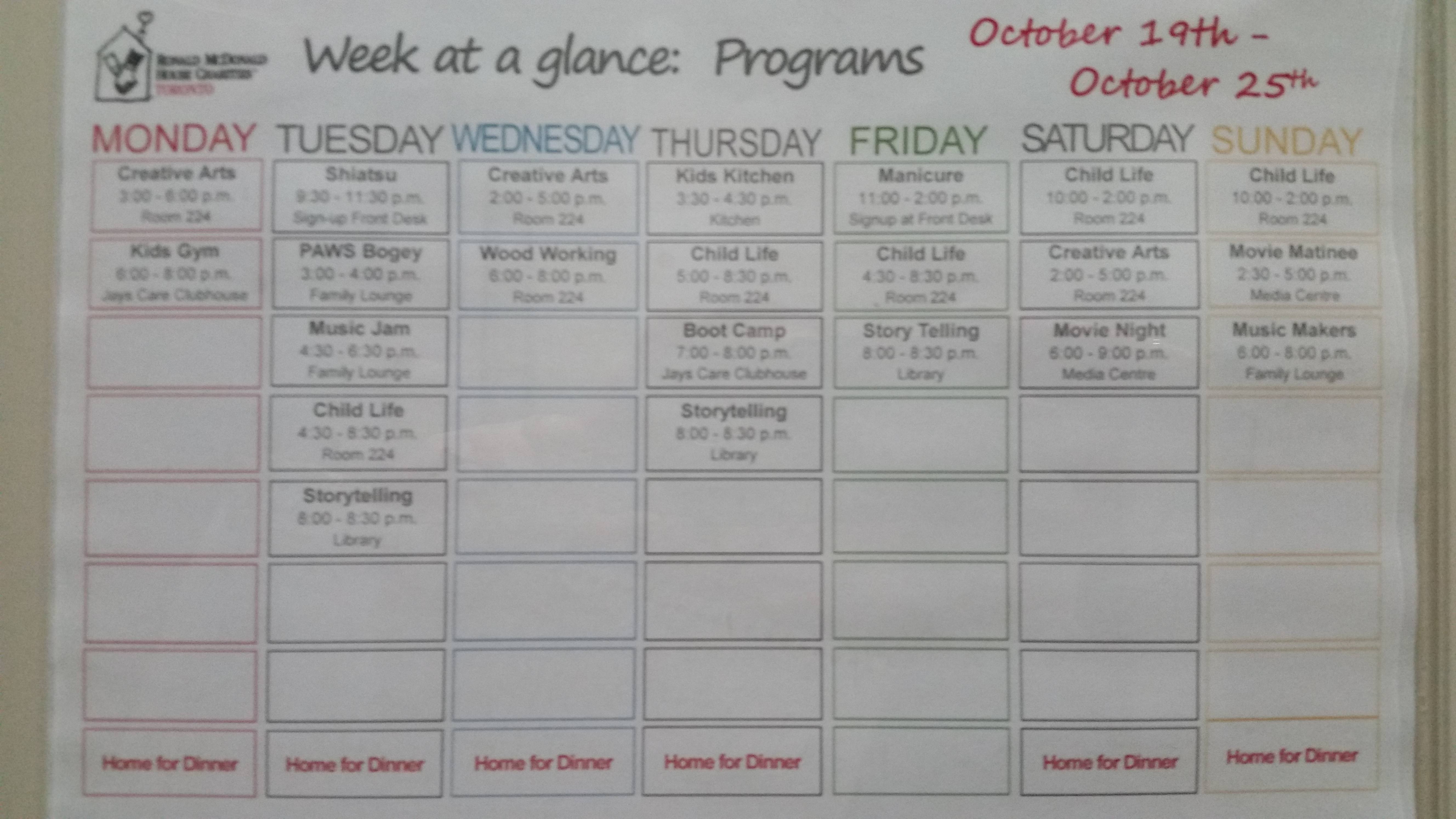 Week at a Glance from Oct 19 to 25