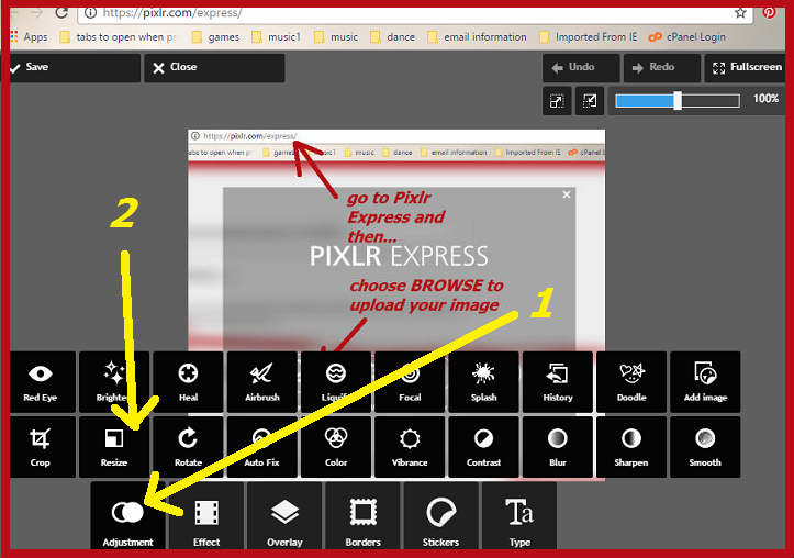 How to resize an image in Pixlr Express