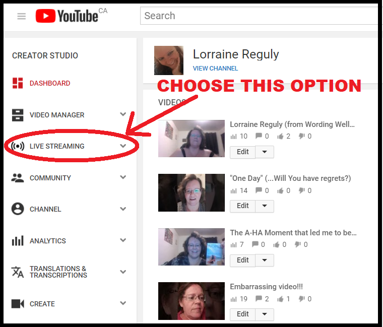 YouTube left-column list