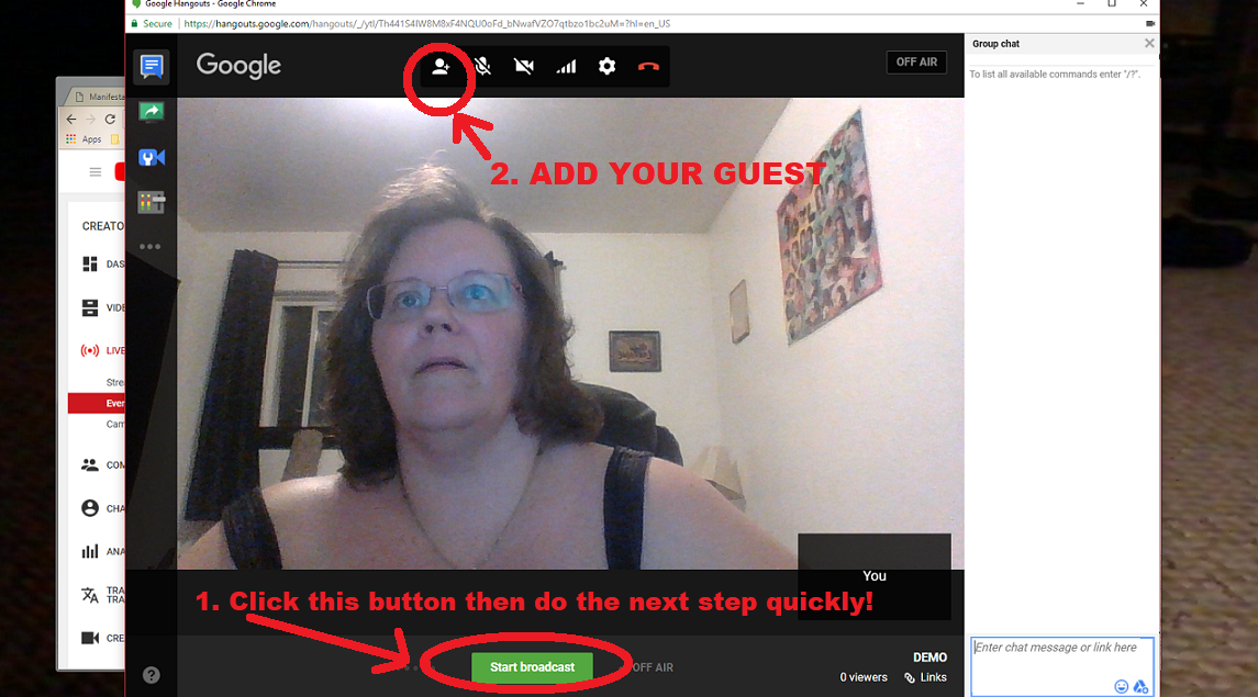 next steps to go live using Google Hangouts on Air using YouTube
