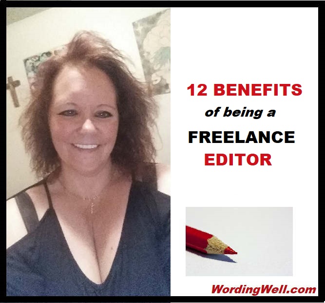 A picture of me as a freelance editor with a red editing pencil - for the article called 12 Benefits of Being a Freelance Editor